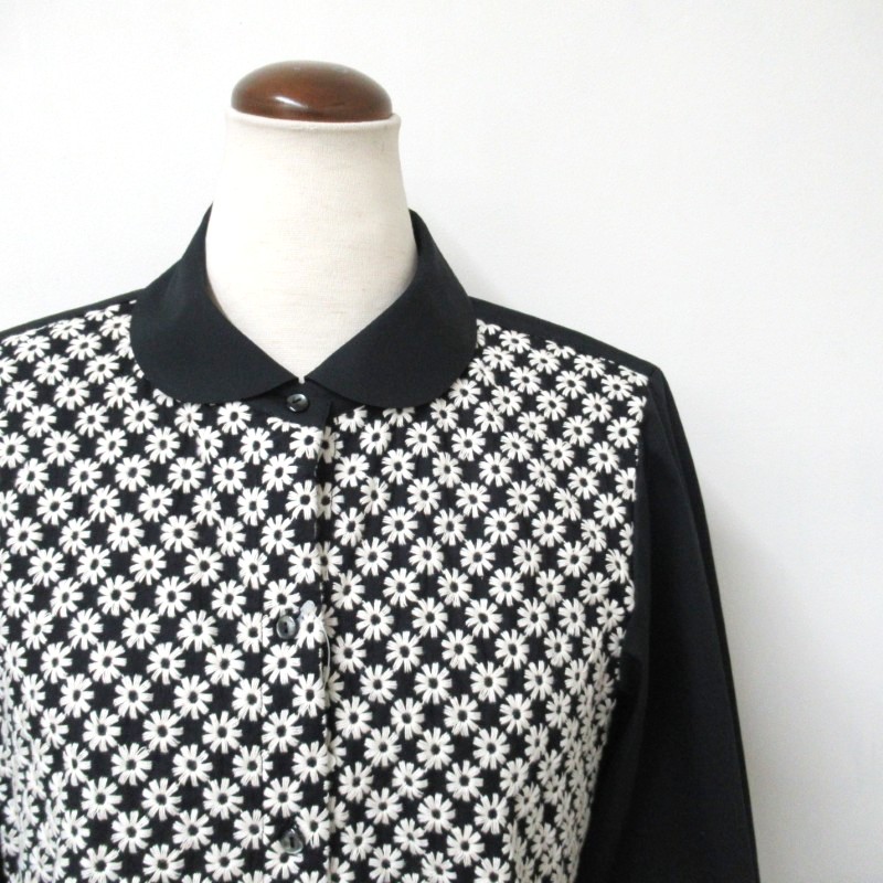 J.Sloane  配色フラワー刺繍ラウンドカラーブラウス /BK2 【日本製】